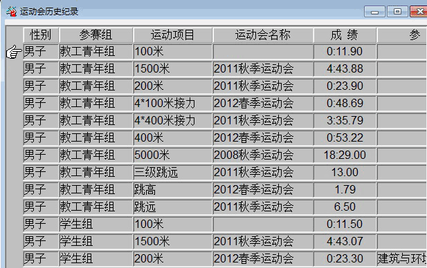 运动会历史纪录电子计时界面